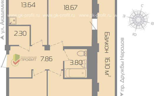 квартира, комнат 3, этаж 21