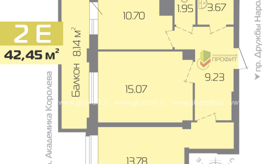 Квартира, комнат 2, этаж 10