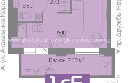 Квартира, комнат 1, этаж 1