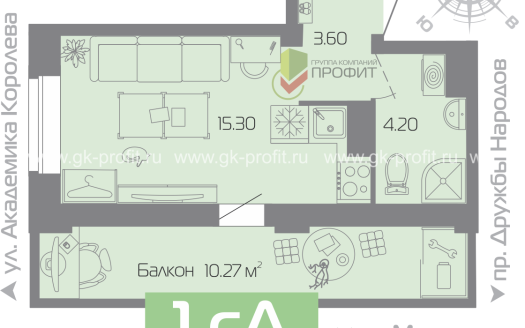 Квартира, комнат 1, этаж 1