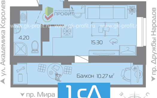 Квартира, комнат 1, этаж 2