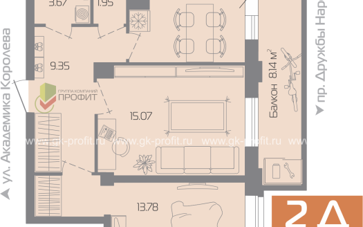 Квартира, комнат 2, этаж 1