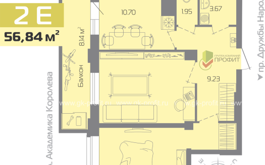 Квартира, комнат 2, этаж 1