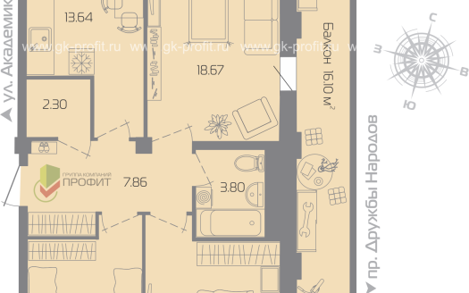 Квартира, комнат 3, этаж 3